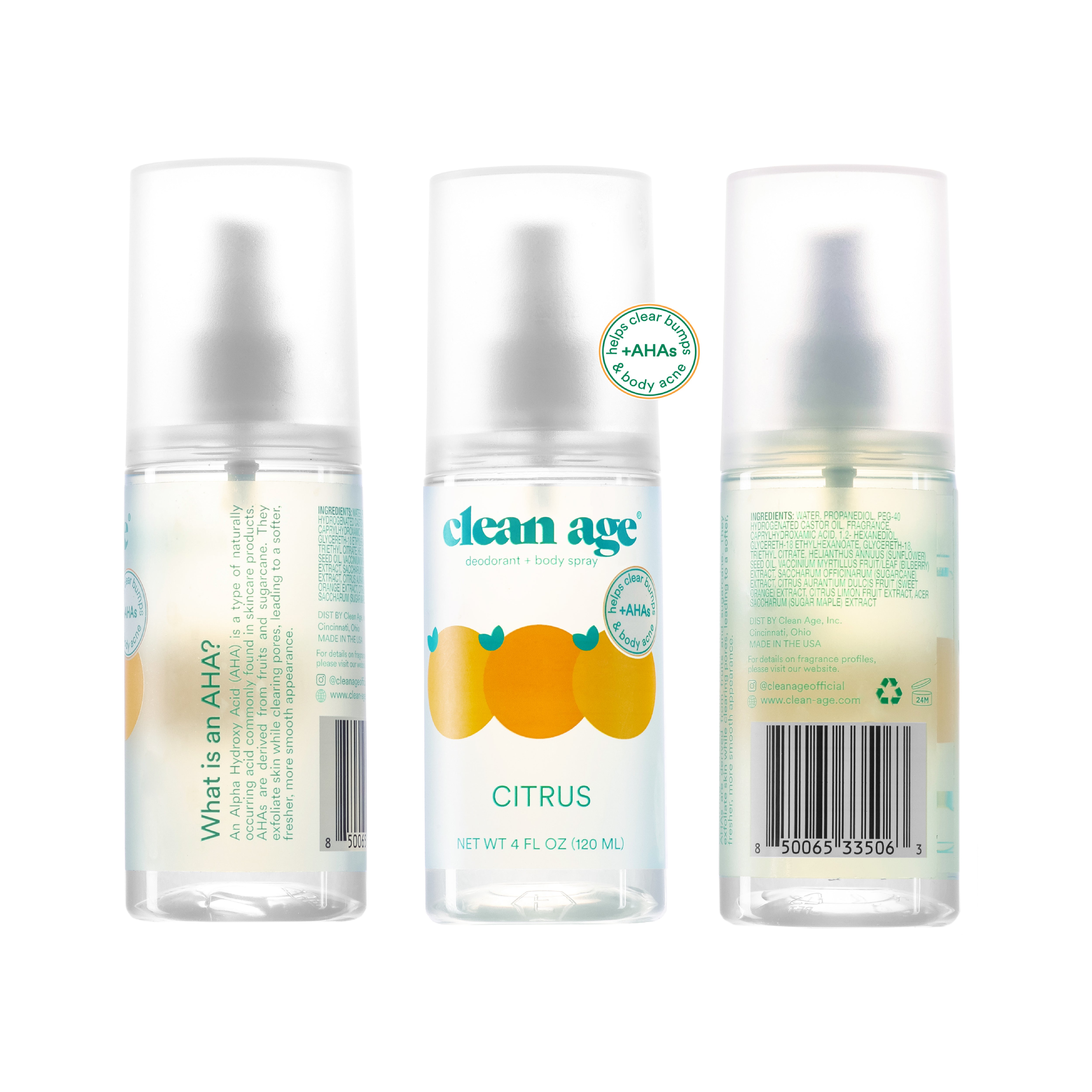 Clean Age Deodorant + Body Spray 4oz - Citrus