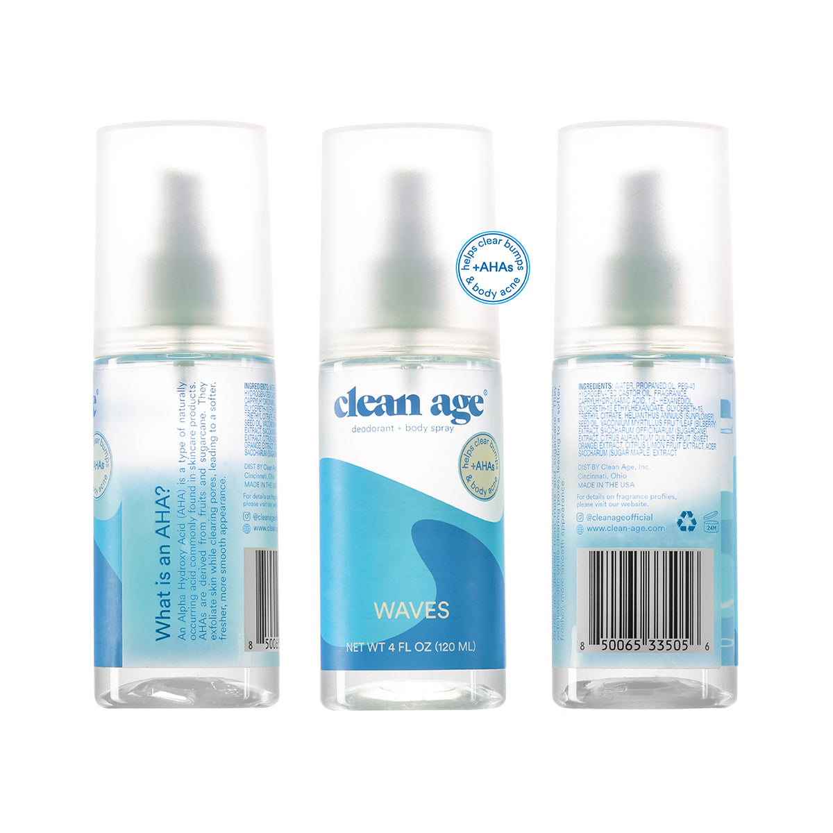 Clean Age Deodorant + Body Spray 4oz - Waves